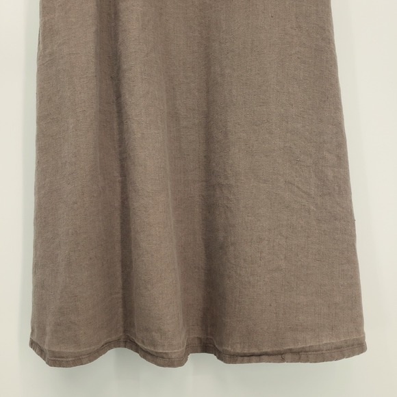 LINENFOX Linen Midi Dress XS Sleeveless Sundress A Line Casual Minimalist Taupe - Picture 6 of 10